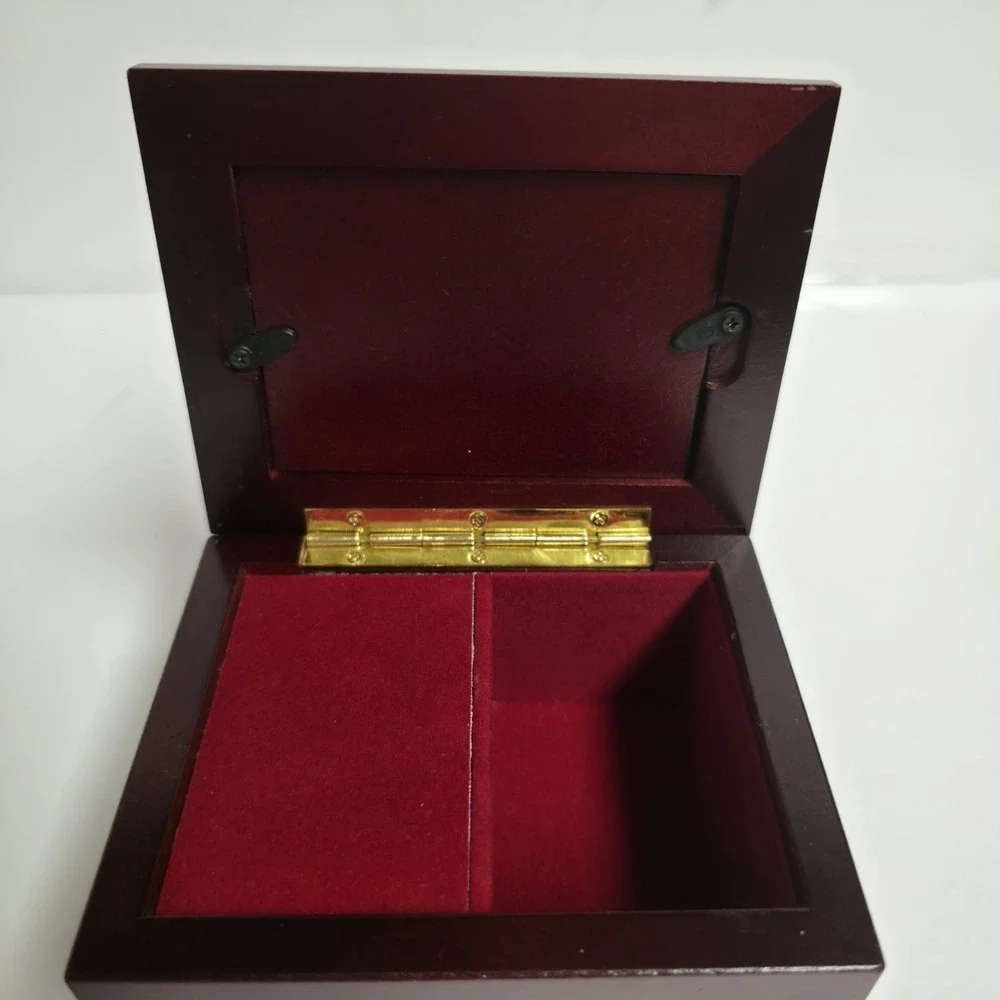 Jordan Mark Wooden Musical Jewelry Box Mahogany Finish Keepsake Photo Frame Lid